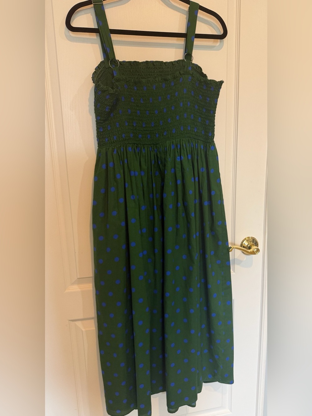 Anthropologie Pinnacle Smocked A-Line Midi Dress - Green with BluePolka Dots - M - Picture 6 of 9